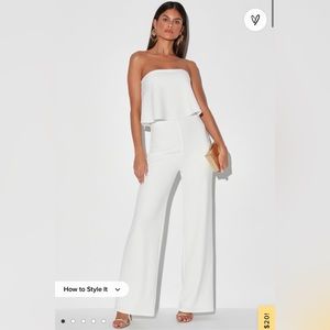 What Lovers Do White Strapless Wide-Leg Jumpsuit Size Small